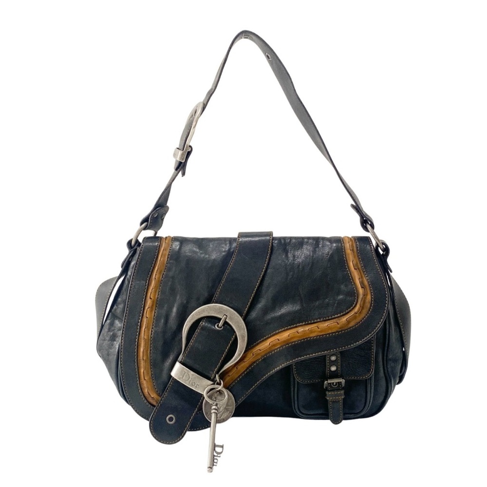 Christian Dior Gaucho Black Leather Shoulder Bag